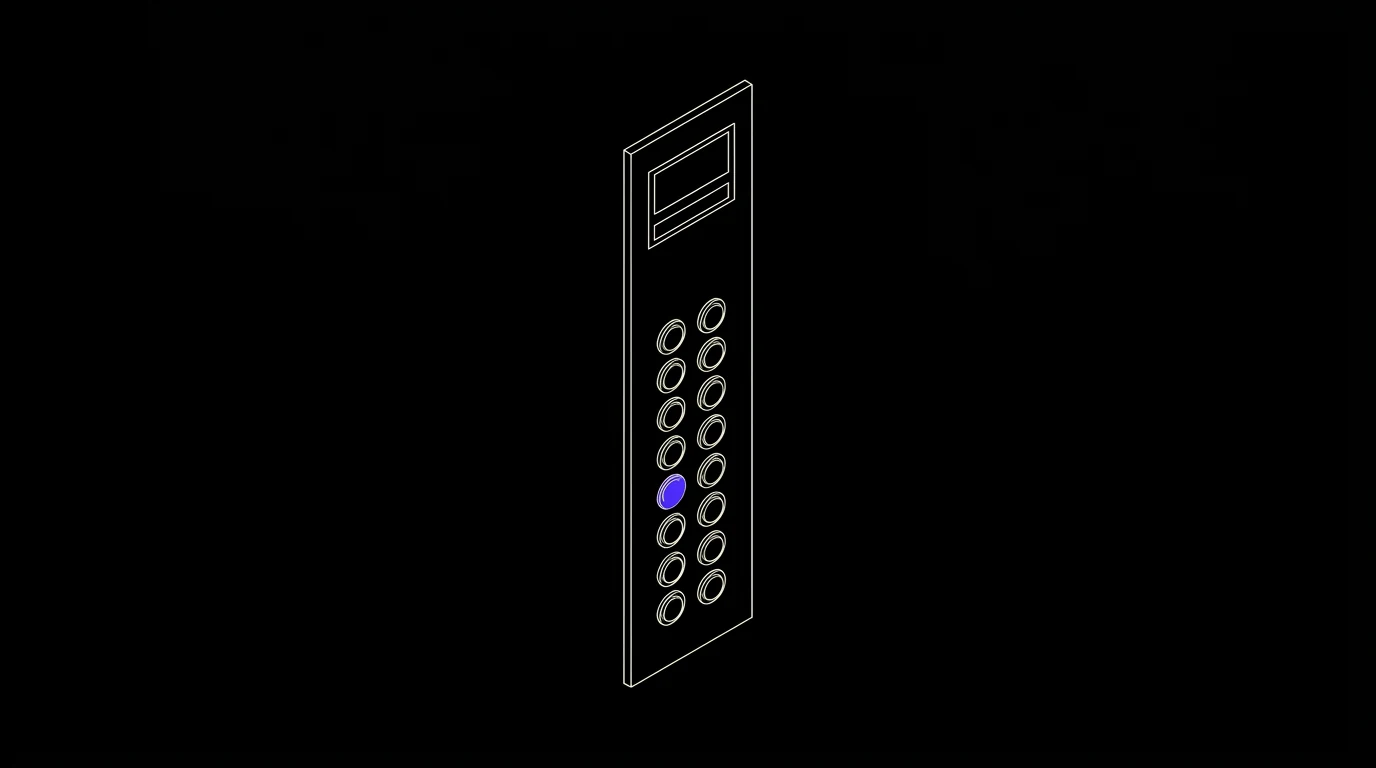 Technische lijntekening van elektronische bediening en signalering voor een lift